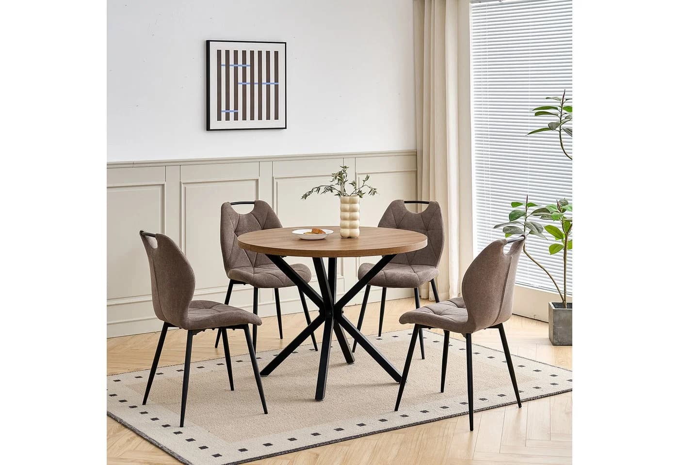 GrandCA Esszimmerstuhl 4er Set Braun Stoff Polsterhochlehner