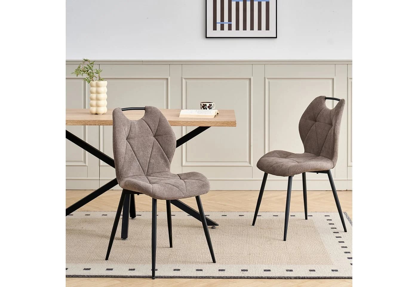 GrandCA Esszimmerstuhl 4er Set Braun Stoff Polsterhochlehner - Bild 3