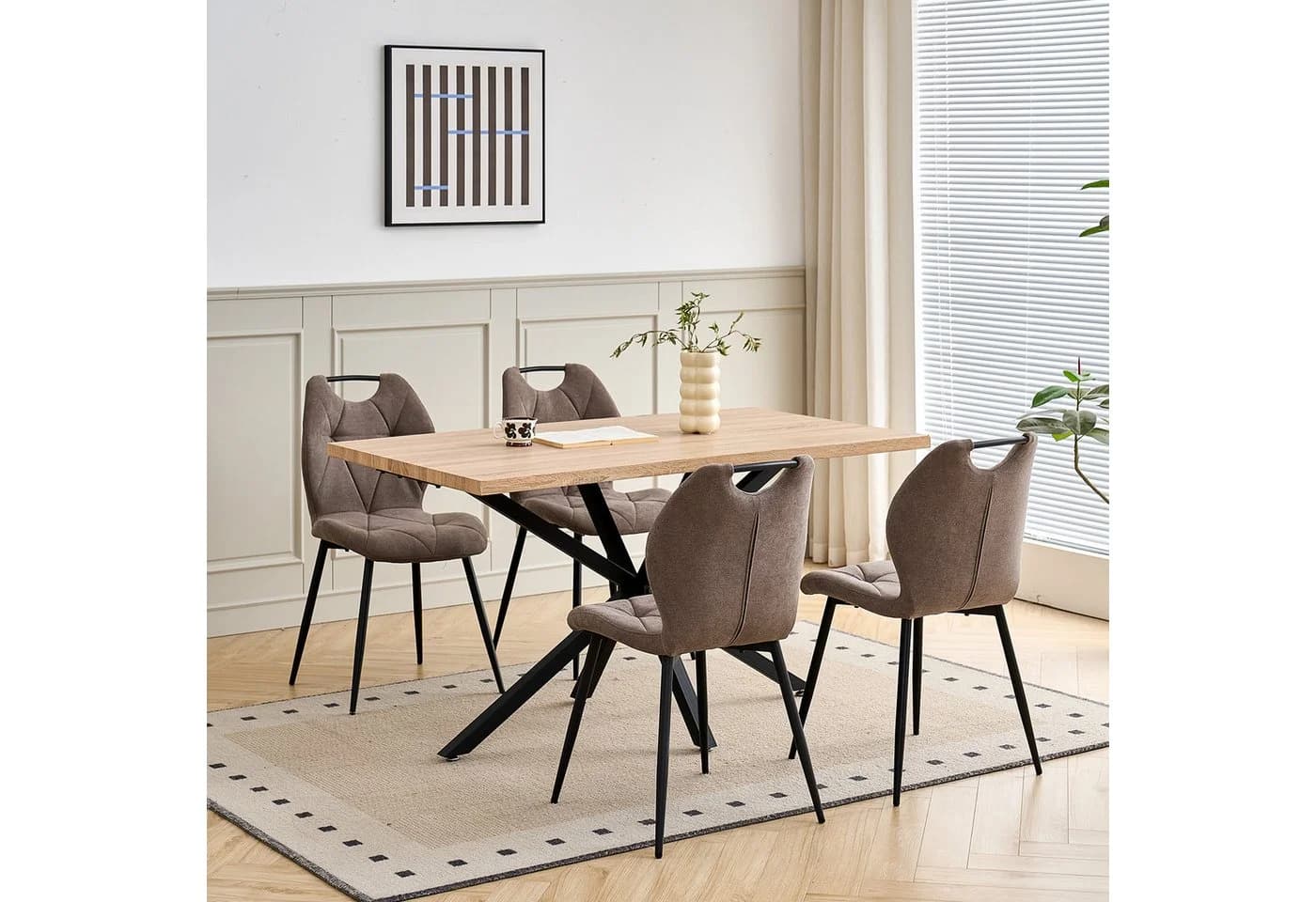 GrandCA Esszimmerstuhl 4er Set Braun Stoff Polsterhochlehner - Bild 4