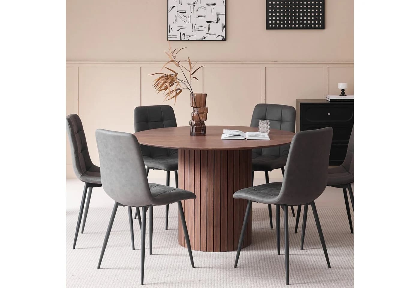 GrandCA HOME Runder Esstisch 120 cm Nordisch Braun Holzmaserung - Bild 5