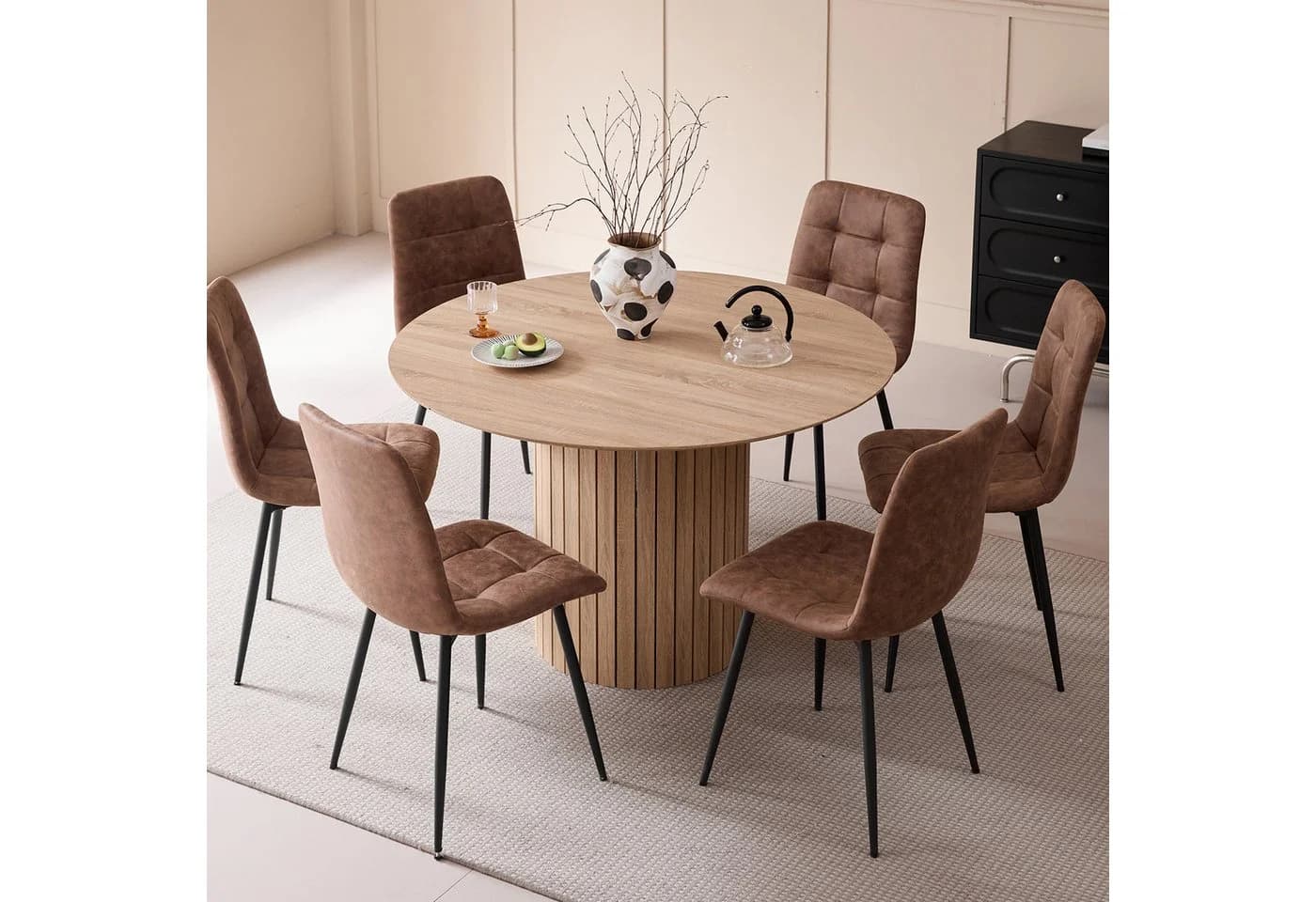 GrandCA HOME Runder Esstisch Nordisch Braun Holzmaserung