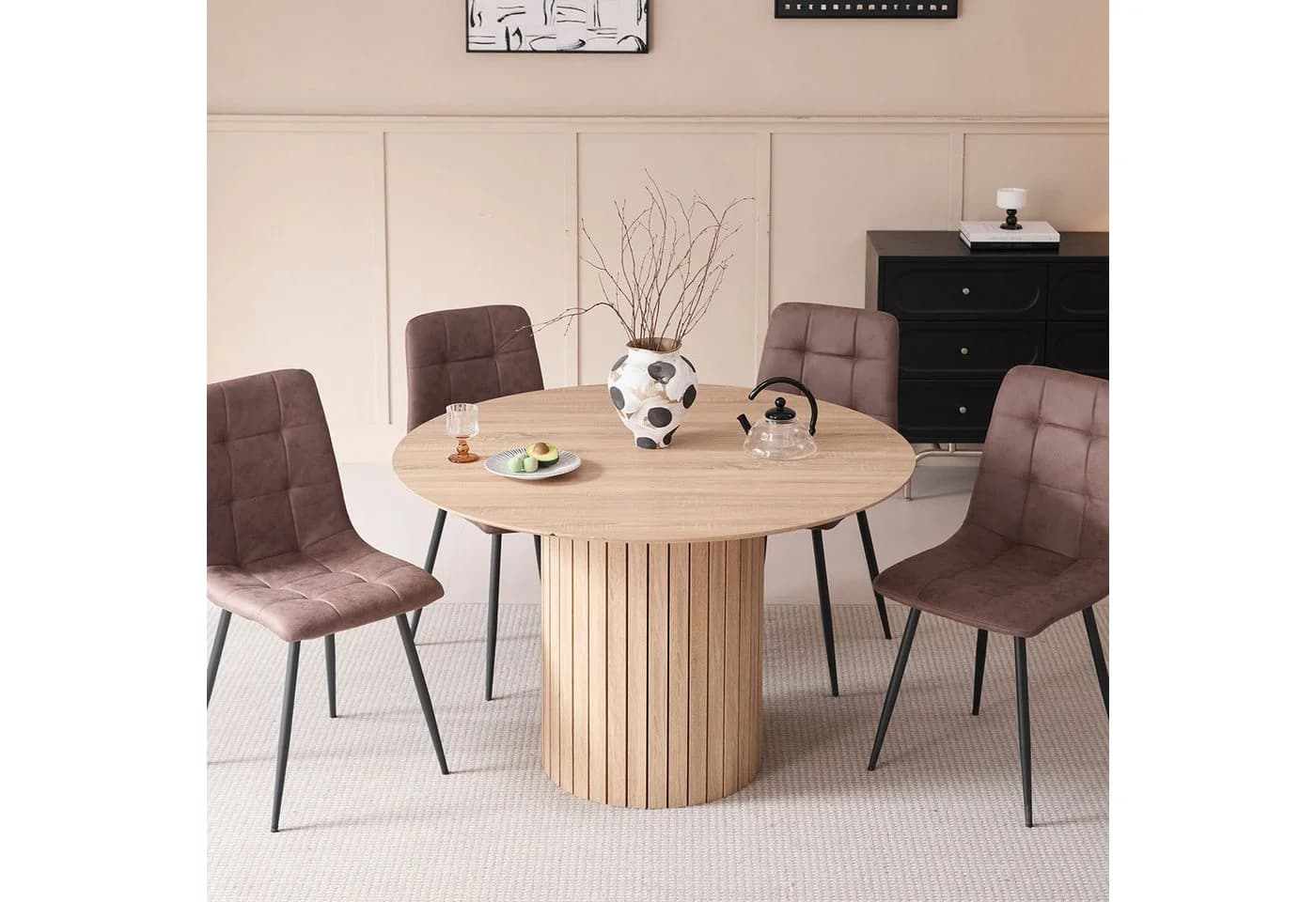 GrandCA HOME Runder Esstisch Nordisch Braun Holzmaserung - Bild 4