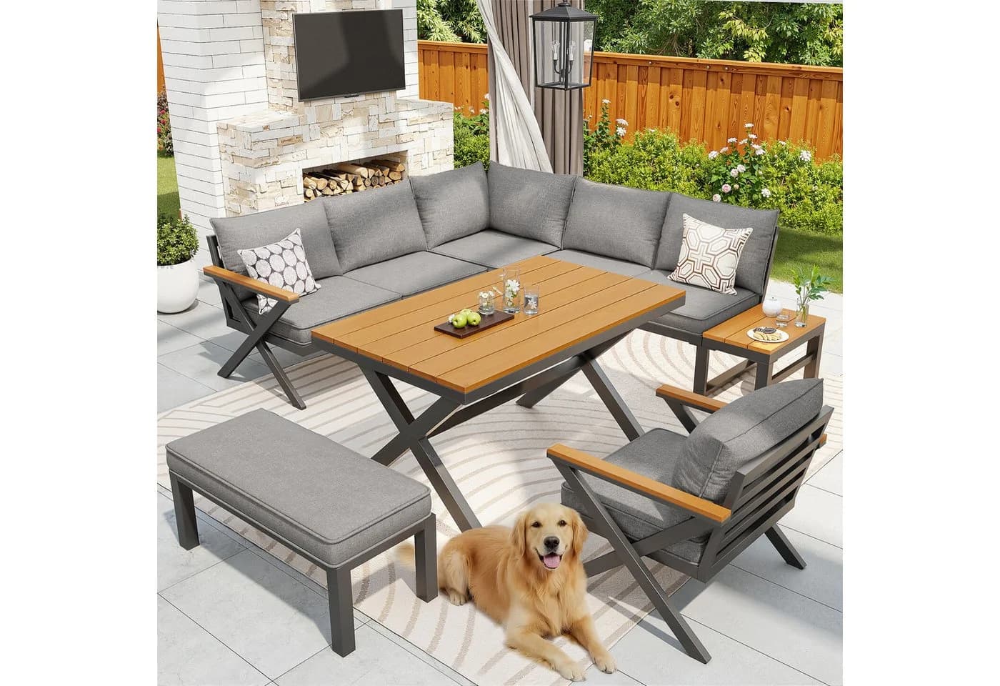 Odikalo Gartenlounge-Set Grau Metall X-Design 10cm Kissen - Bild 2