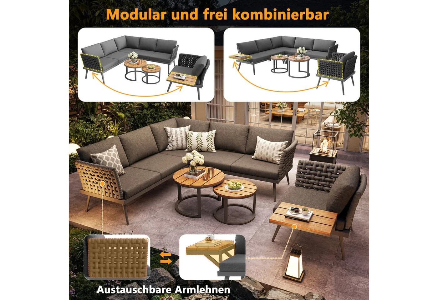 Odikalo Gartenlounge-Set L-förmig Grau/Beige mit WPC-Tischen - Bild 5