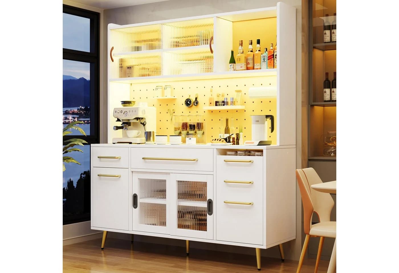 Odikalo Küchenbuffet Weiß mit LED & Stauraum - Bild 2