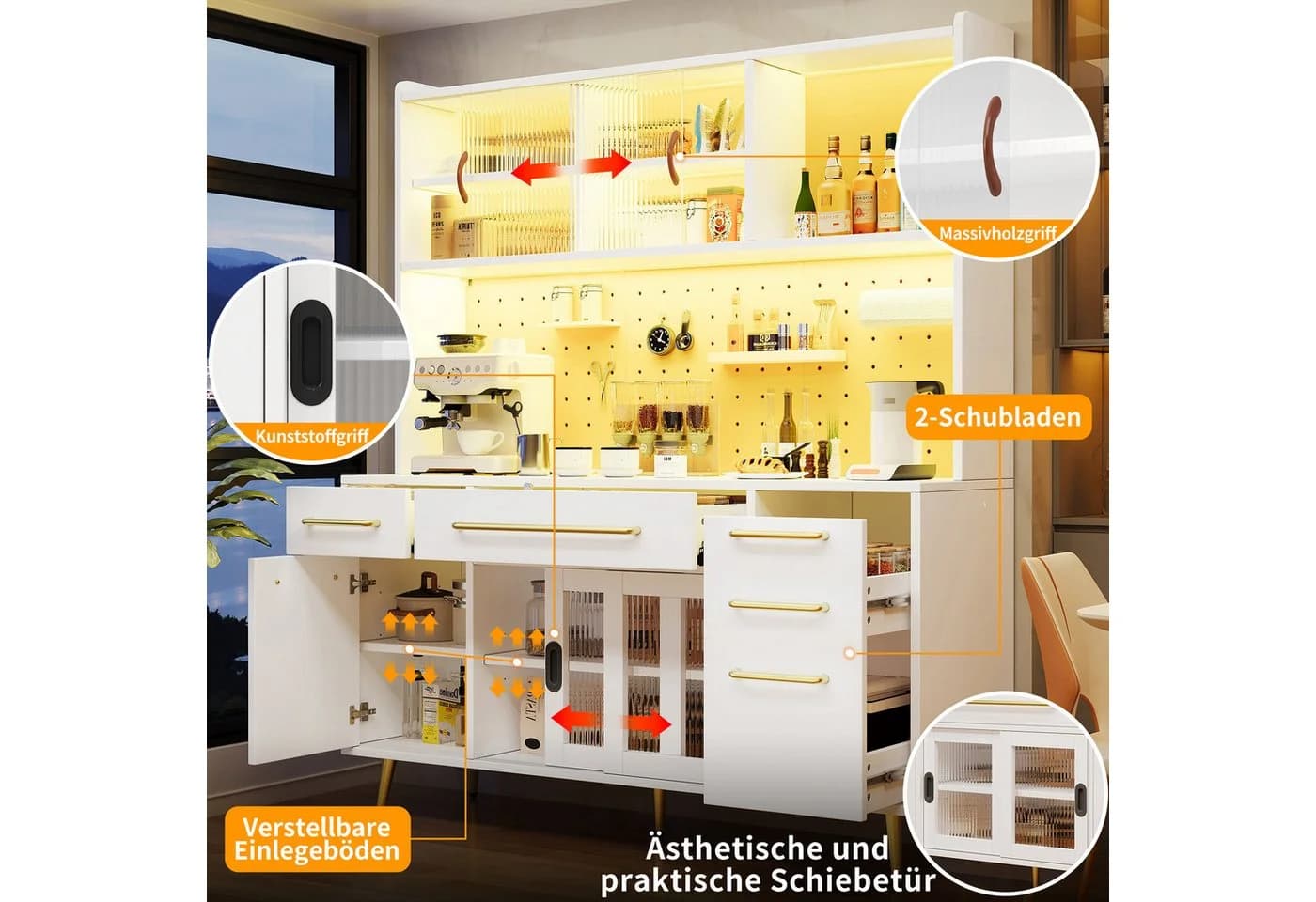 Odikalo Küchenbuffet Weiß mit LED & Stauraum - Bild 3