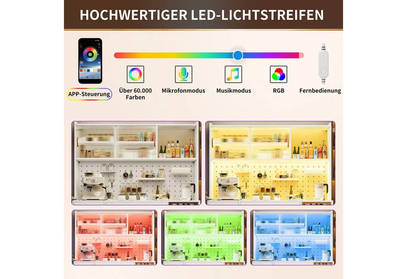Odikalo Küchenbuffet Weiß mit LED & Stauraum - Bild 5