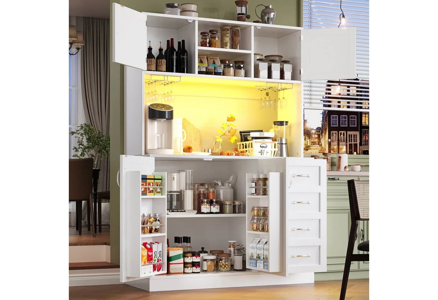 Odikalo Küchenbuffet Küchenschrank LED-Beleuchtung