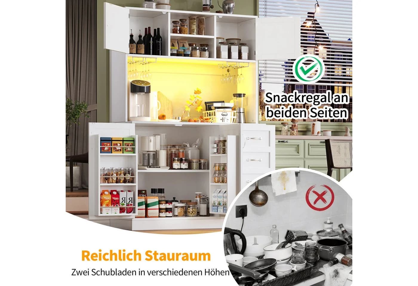 Odikalo Küchenbuffet Küchenschrank LED-Beleuchtung - Bild 5