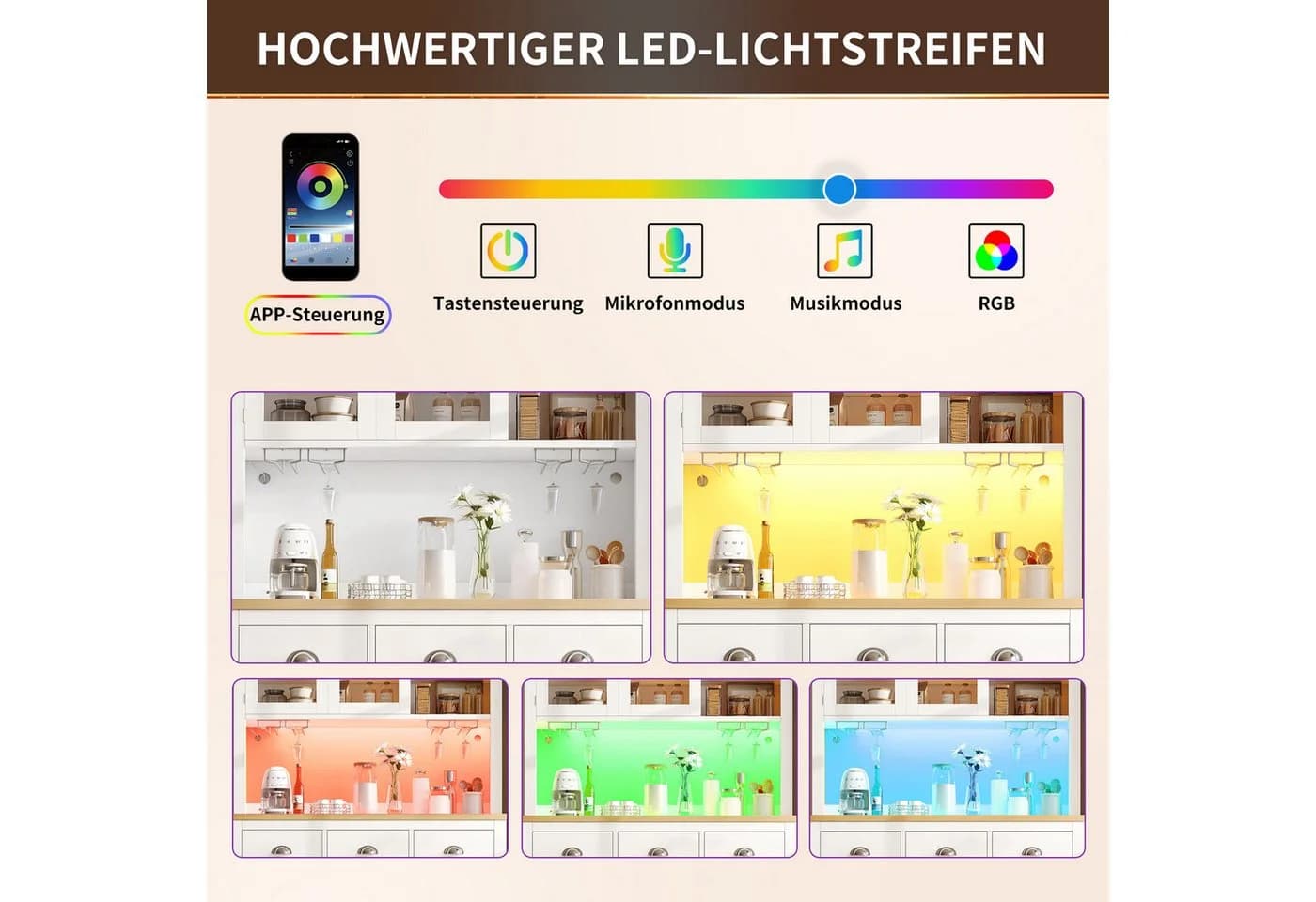 Odikalo Küchenbuffet mit LED & Getränkehaltern - 104x180cm - Bild 4