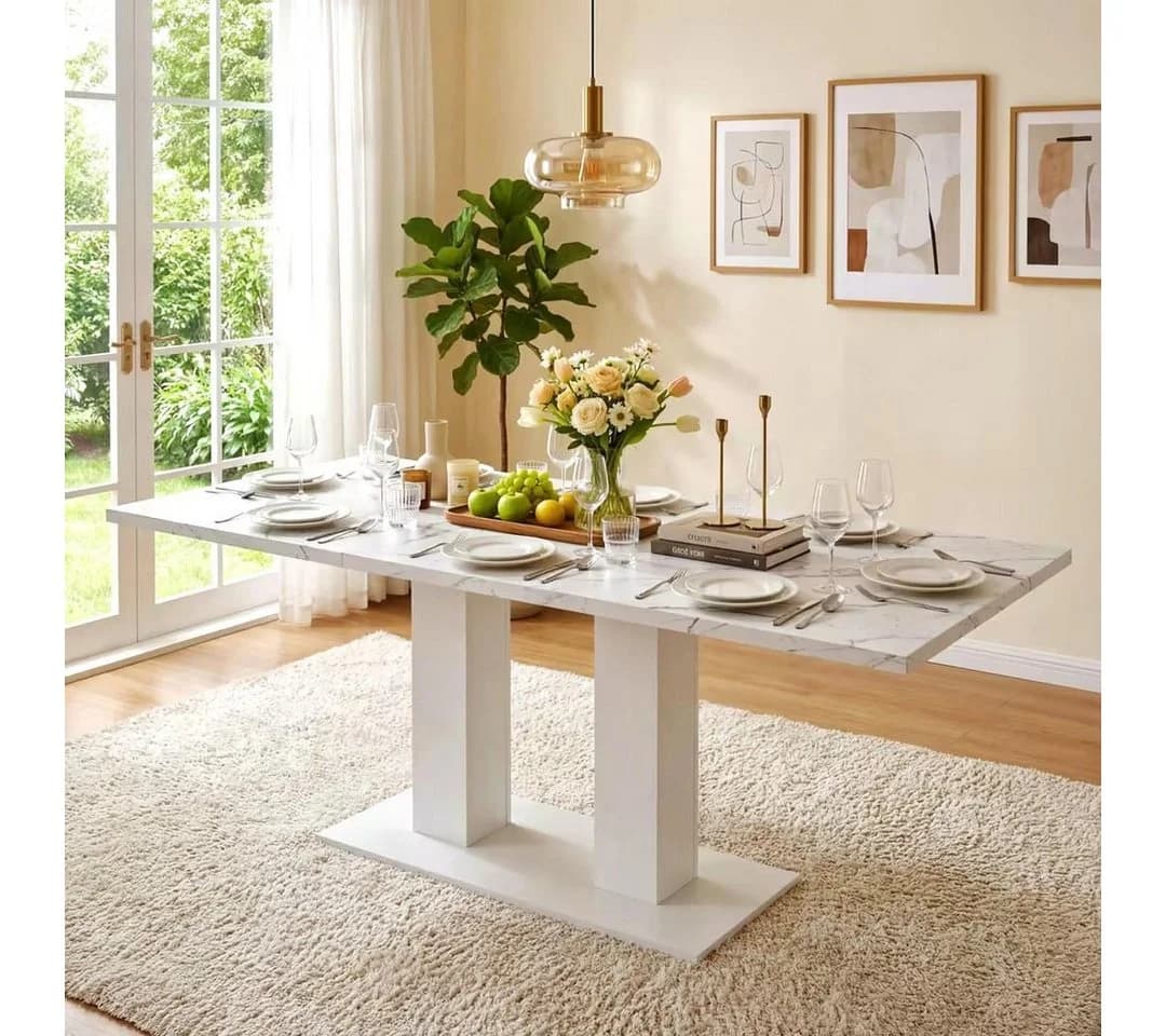 Odikalo Ausziehbarer Esstisch Weiß MDF Modern - Bild 2