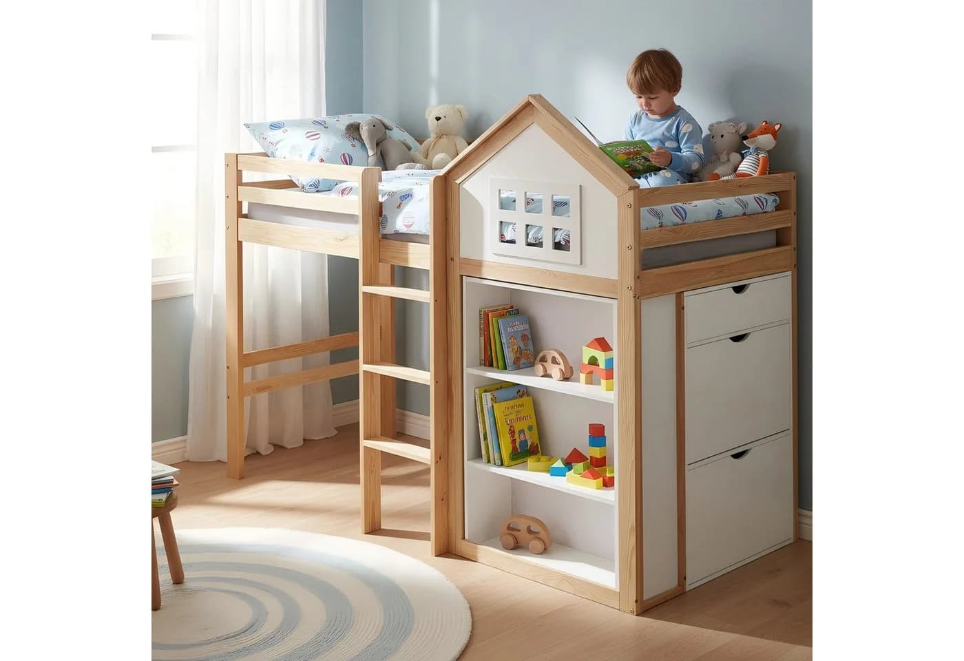 Odikalo Hochbett Kinderbett mit Stauraum und Sicherheitsgeländer - Bild 2