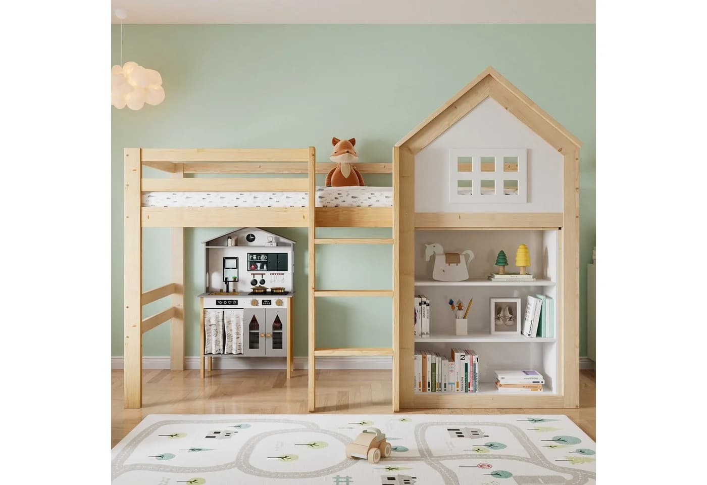 Odikalo Hochbett Kinderbett mit Stauraum und Sicherheitsgeländer - Bild 3