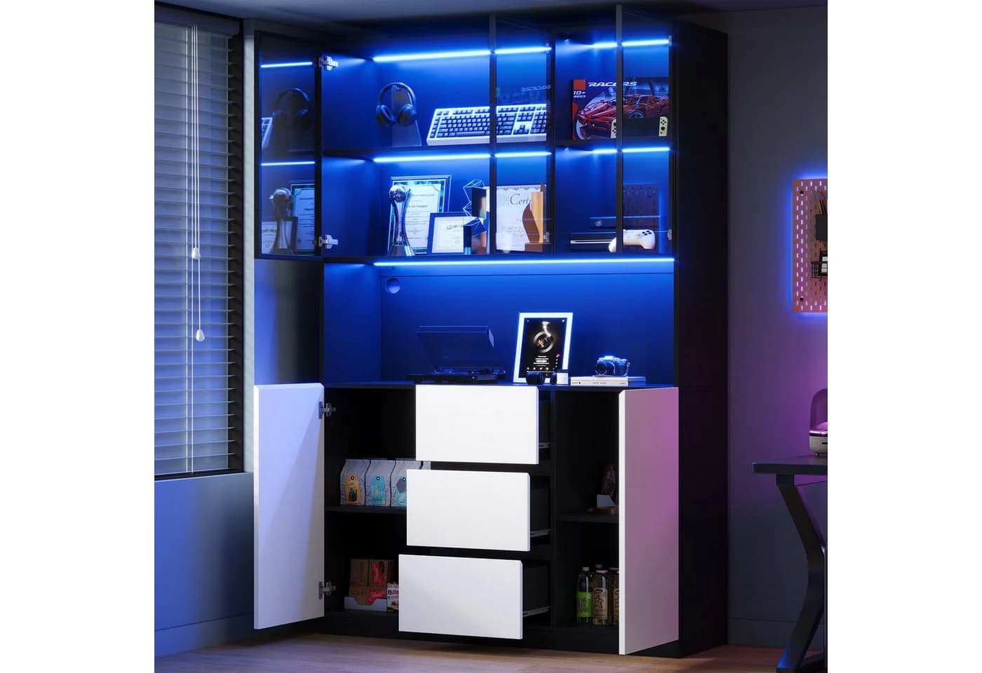 Odikalo Vitrine mit LED & Glastür Weiß/Schwarz - Bild 3