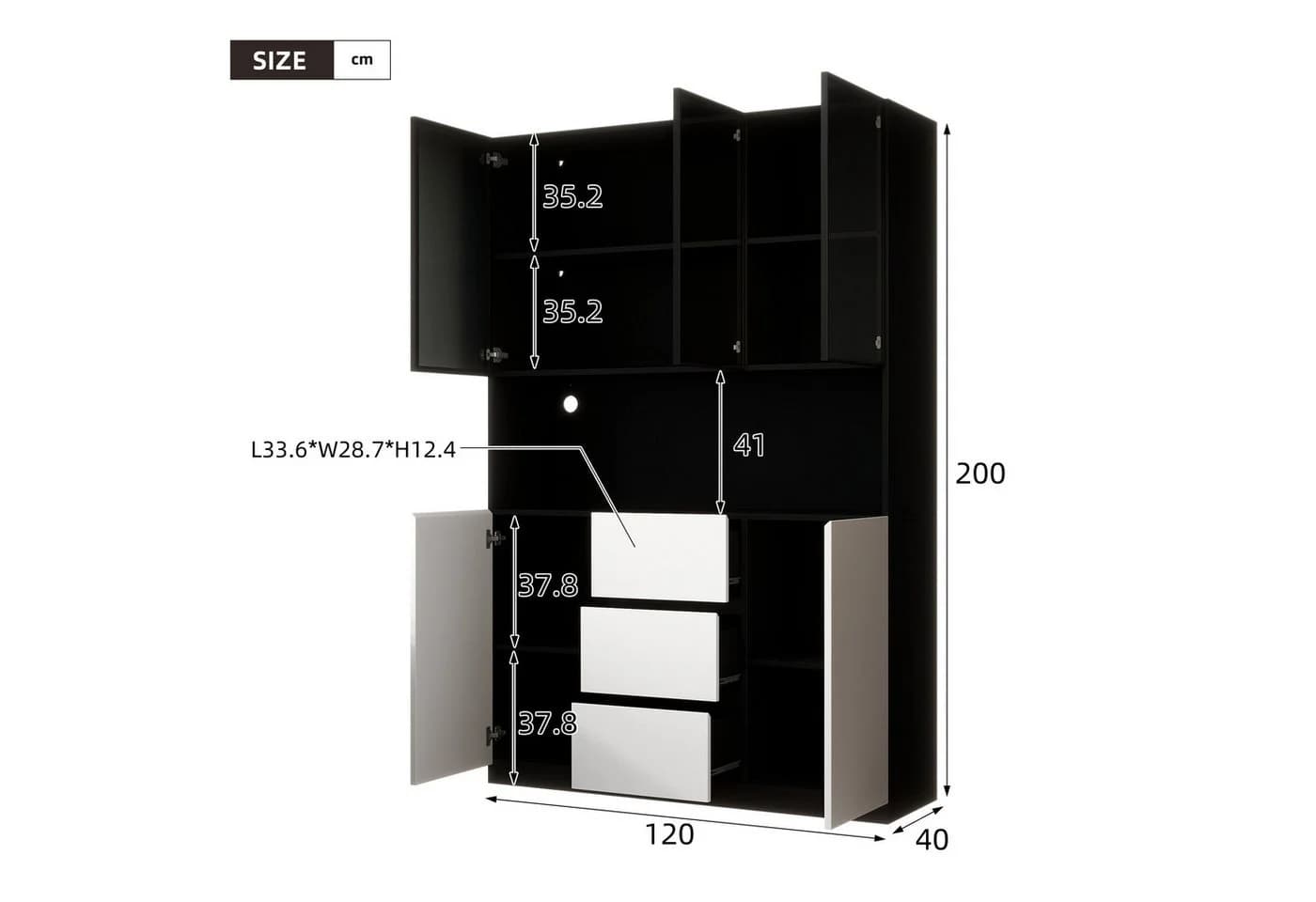 Odikalo Vitrine mit LED & Glastür Weiß/Schwarz - Bild 4