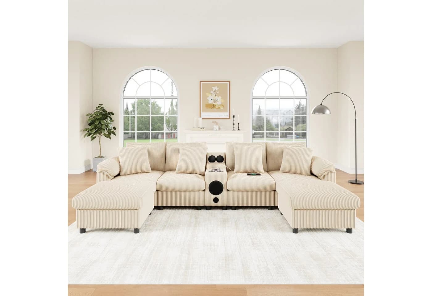 Odikalo Modulares Cord-Sofa mit Bluetooth-Lautsprecher und Medienkonsole Beige - Bild 3