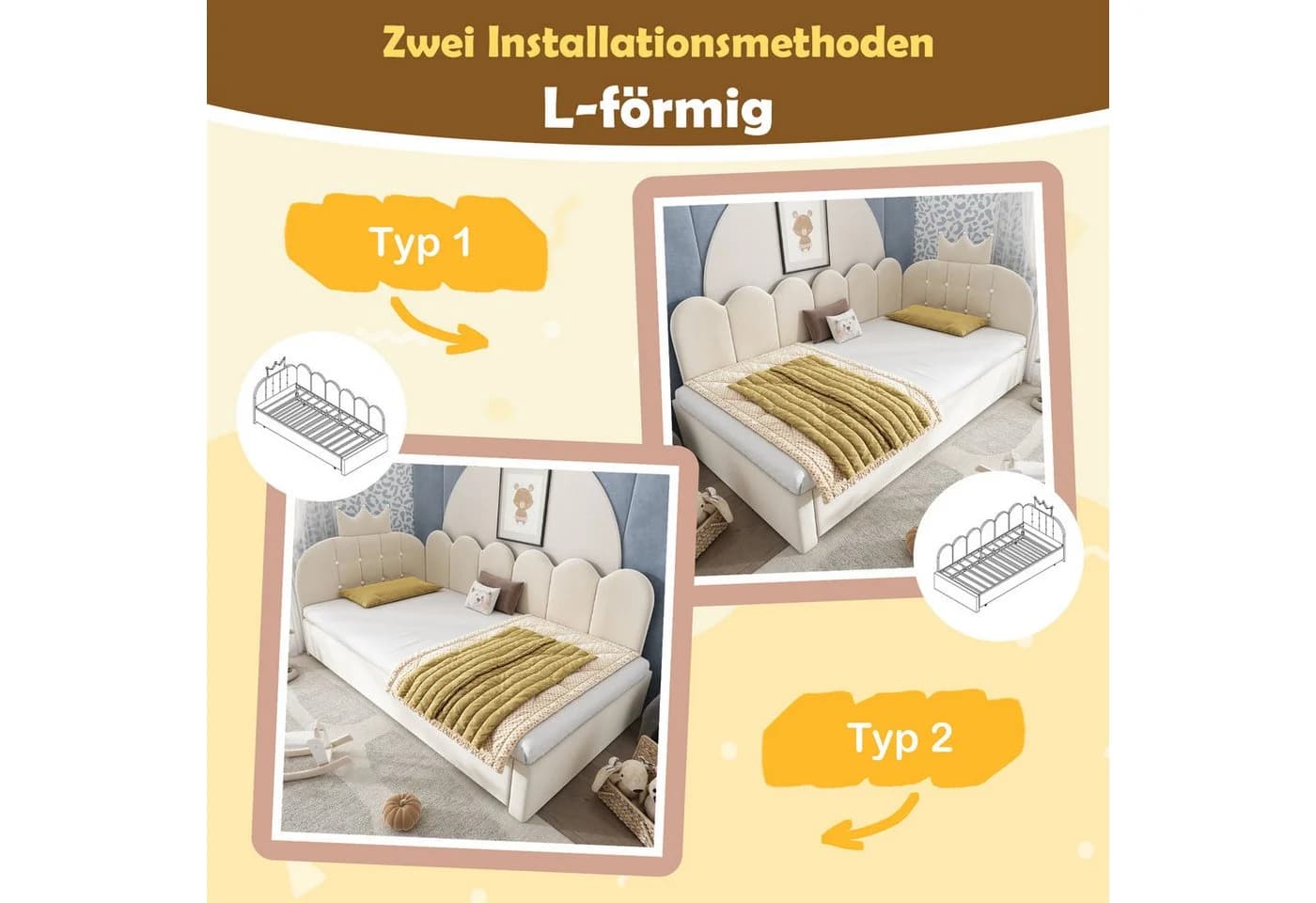Odikalo Polsterbett L-Form Samt Grau mit Bettkasten - Bild 3
