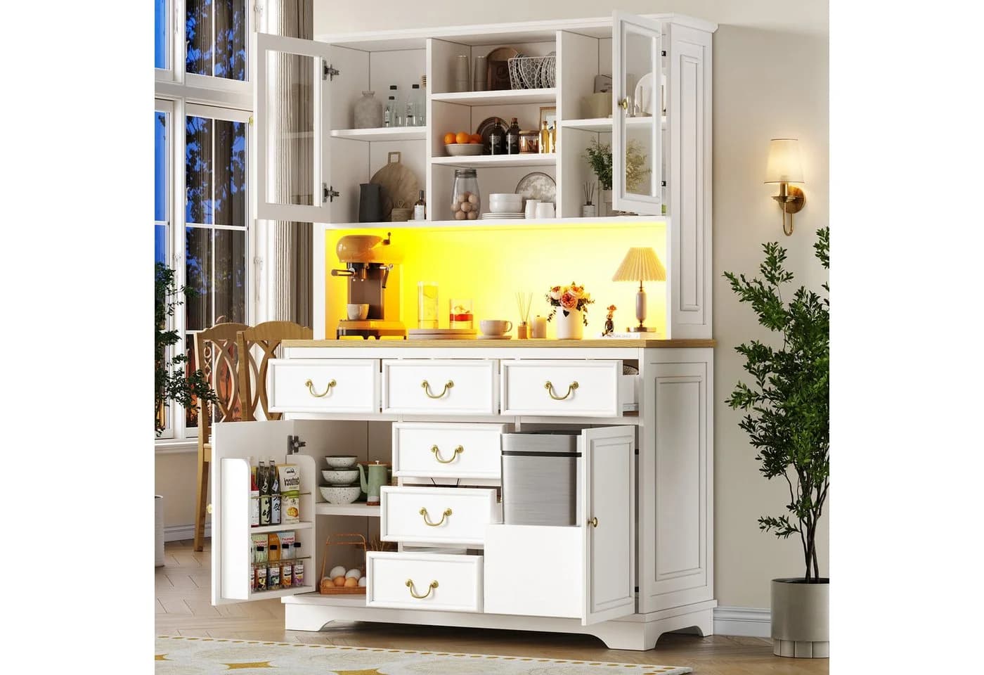 Odikalo Küchenbuffet Weiß mit LED, USB & Steckdosen