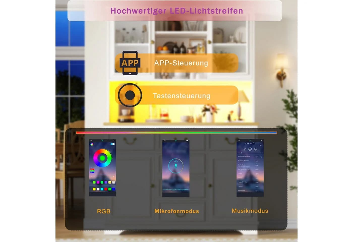 Odikalo Küchenbuffet Weiß mit LED, USB & Steckdosen - Bild 3