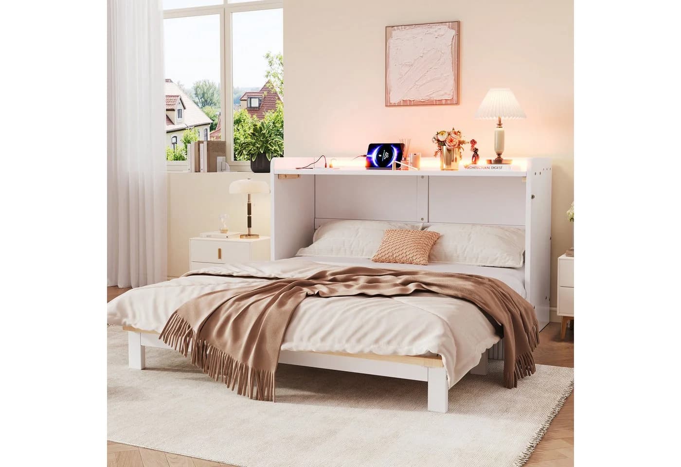 Odikalo Schrankbett 140x200 Weiß mit LED, USB & Schubladen