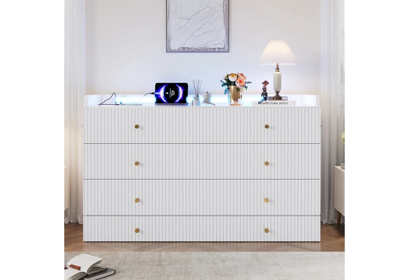 Odikalo Schrankbett 140x200 Weiß mit LED, USB & Schubladen - Bild 2