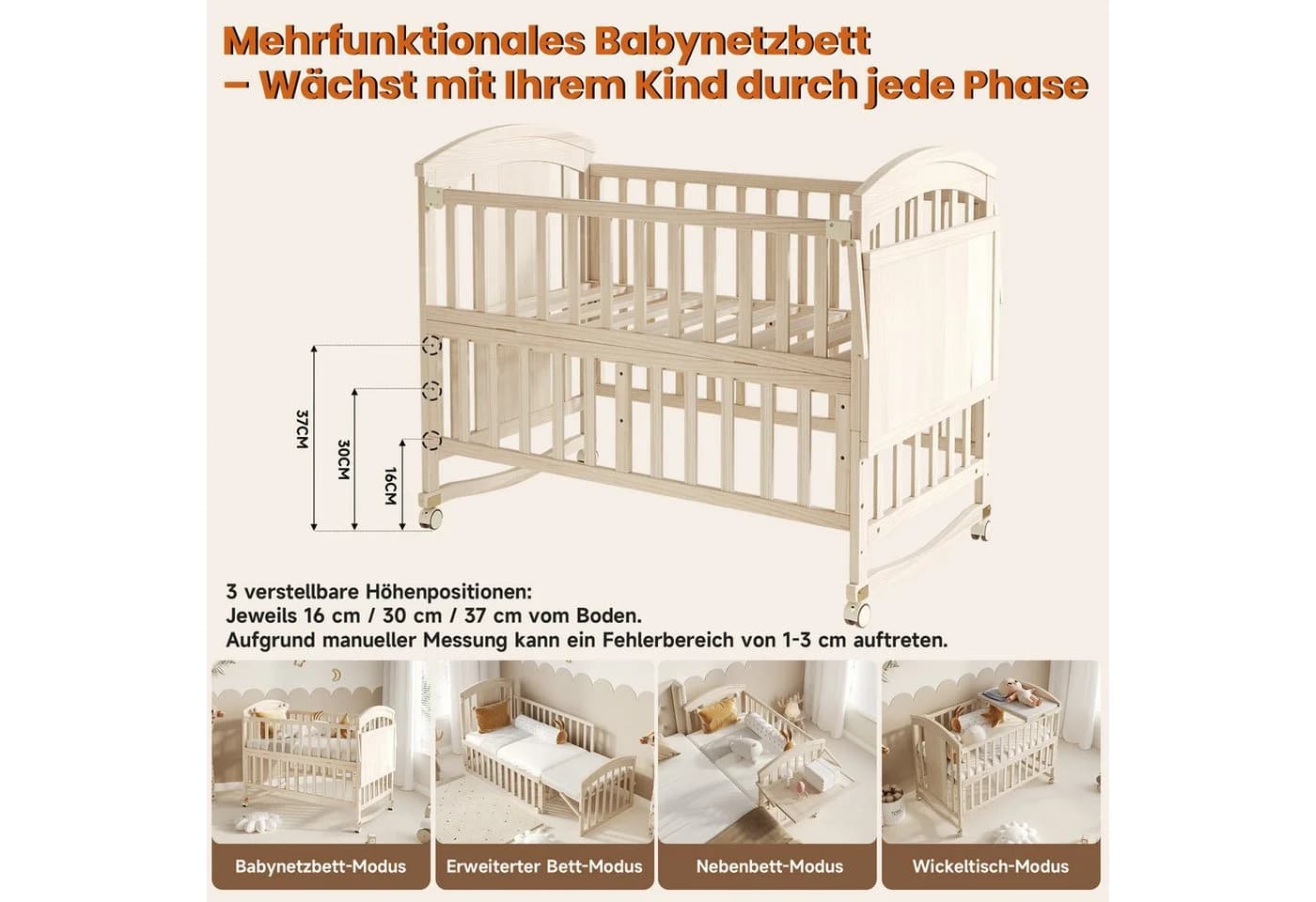 Odikalo Babybett mit Wickeltisch und Verlängerung - Bild 4