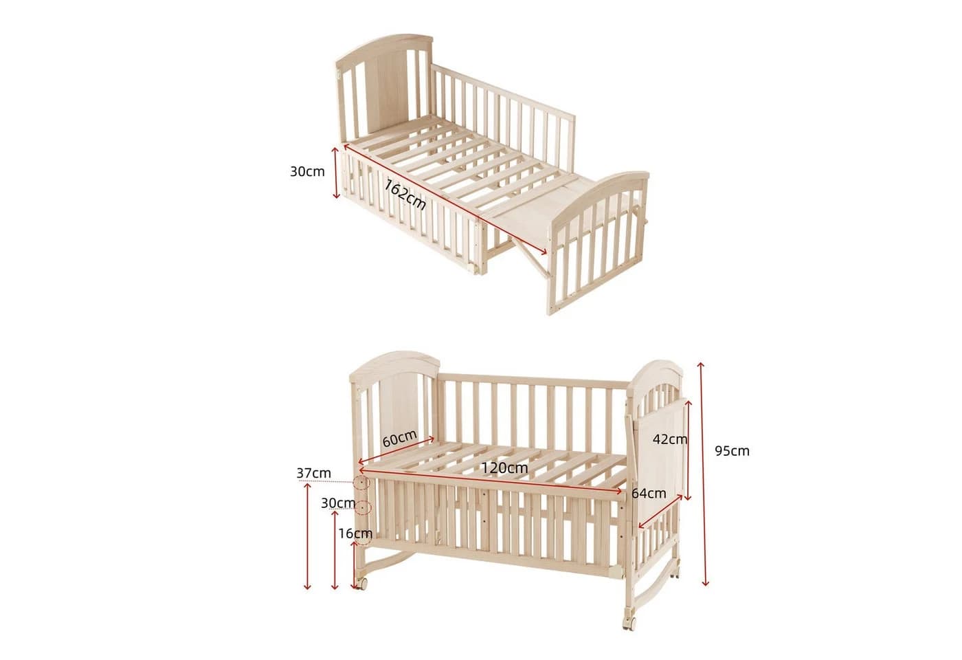 Odikalo Babybett mit Wickeltisch und Verlängerung - Bild 5