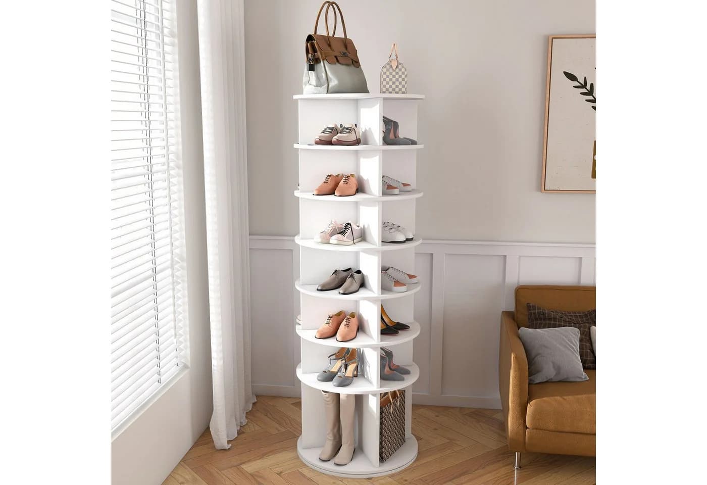 Odikalo Schuhschrank 7-stöckig mit 360°-Drehfunktion Weiß