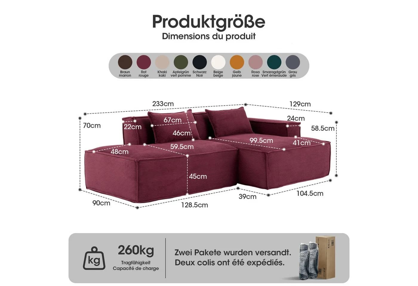 Odikalo 2-Sitzer Sofa mit Schlaffunktion und Kissen rot - Bild 4