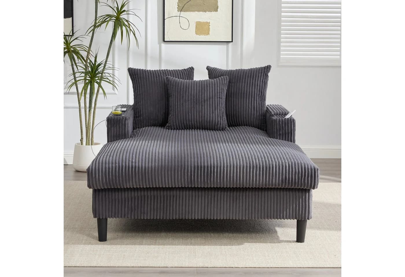 Odikalo Schlafsofa Chaiselongue Grau Samt USB