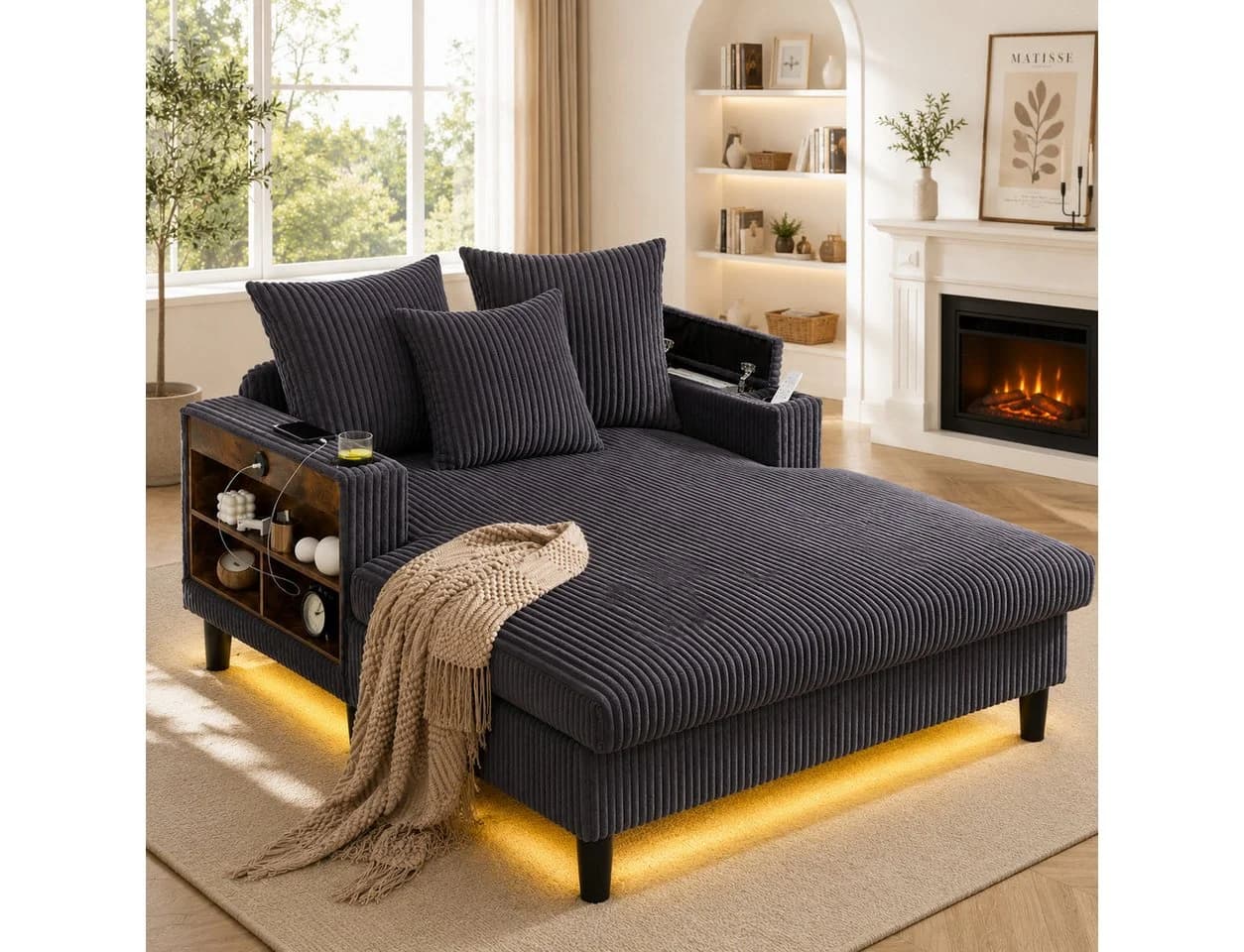 Odikalo Schlafsofa Chaiselongue Grau Samt USB - Bild 2