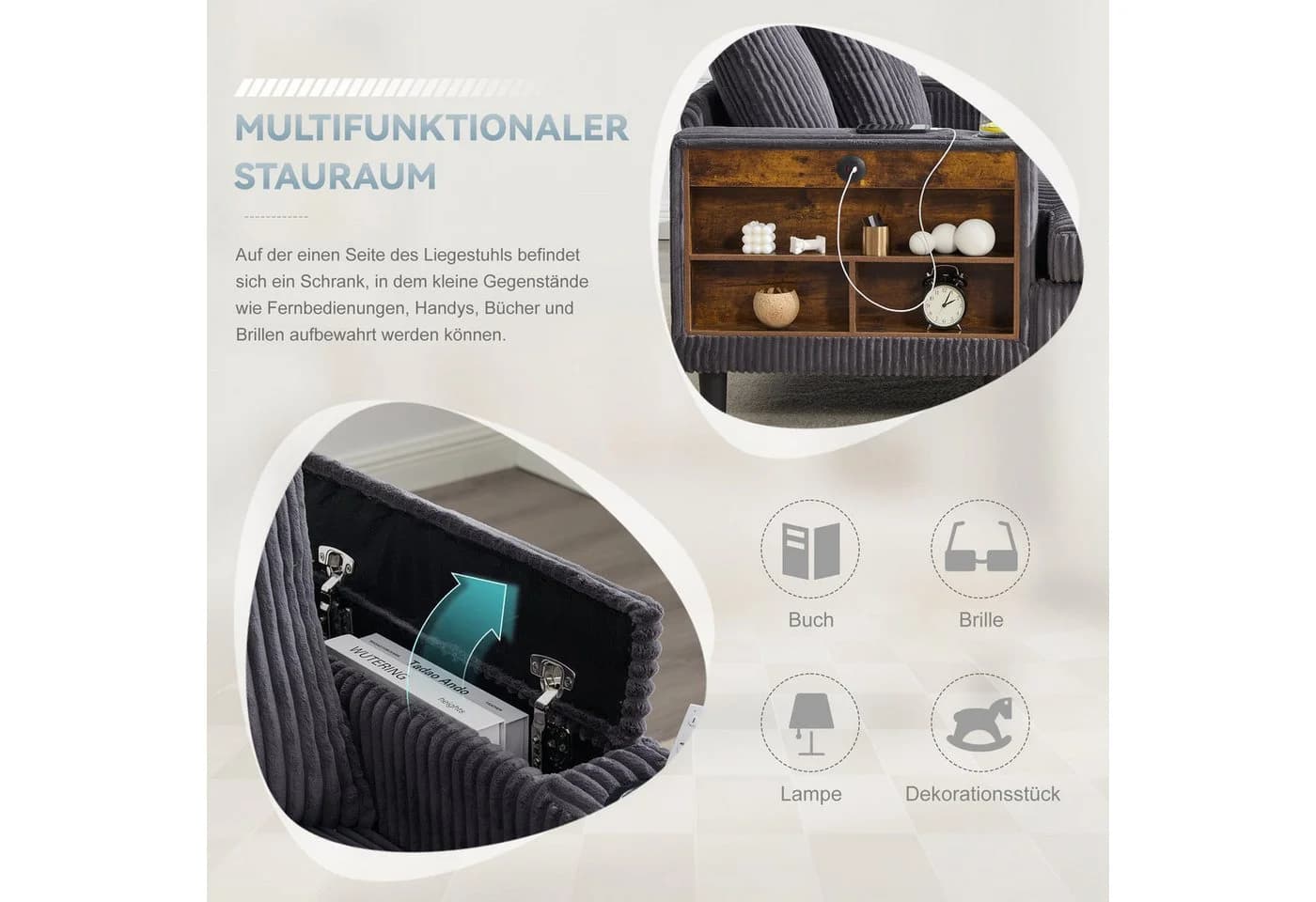 Odikalo Schlafsofa Chaiselongue Grau Samt USB - Bild 4