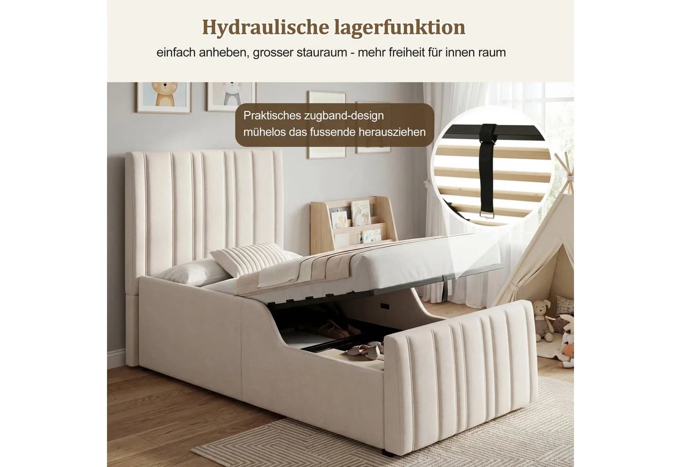 Odikalo Polsterbett 90x200 mit Bettkasten und Lattenrost Beige - Bild 5