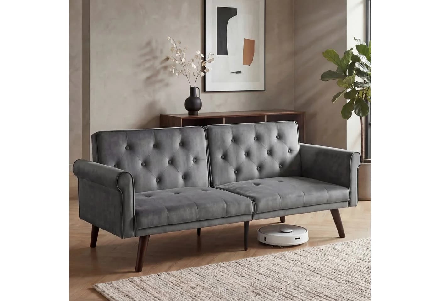 Odikalo 2-Sitzer Schlafsofa grau Samt mit Schlaffunktion