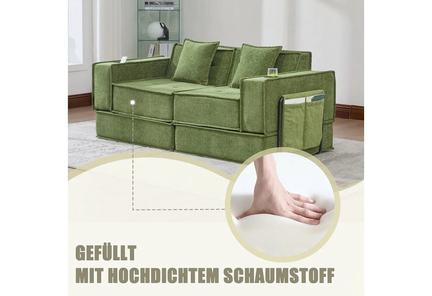 Odikalo 2-Sitzer Schlafsofa Grün mit Schlaffunktion & Stauraum - Bild 4