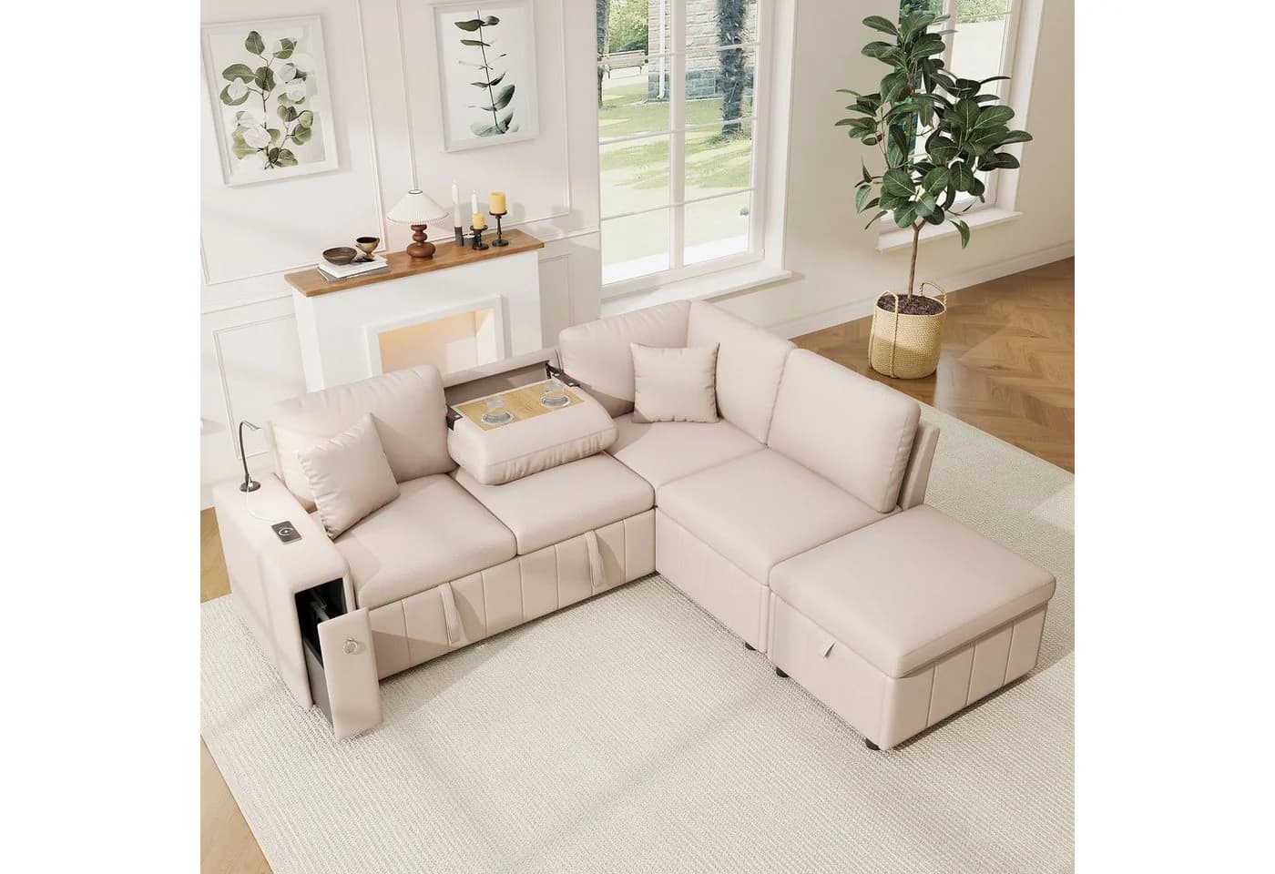 Ecksofa Schlafcouch L-Form Grau mit Stauraum & USB - Bild 3