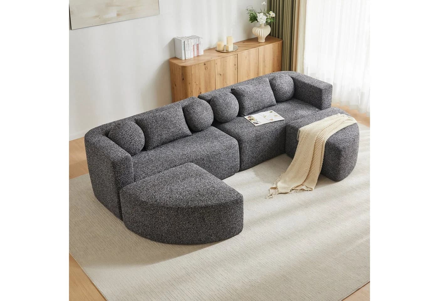 Odikalo Modulares Schlafsofa mit Schlaffunktion Chenille Schwarz - Bild 2