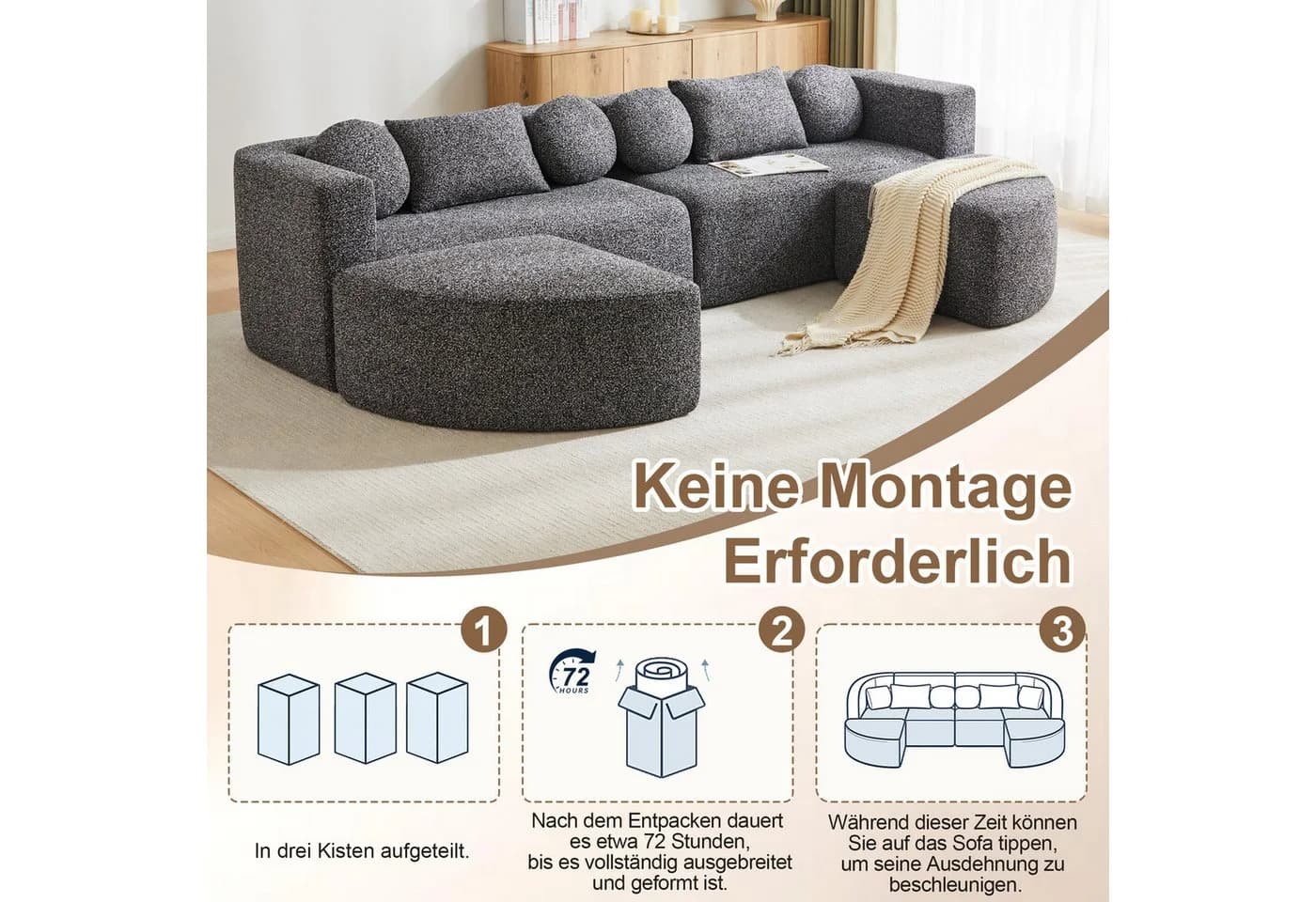 Odikalo Modulares Schlafsofa mit Schlaffunktion Chenille Schwarz - Bild 4