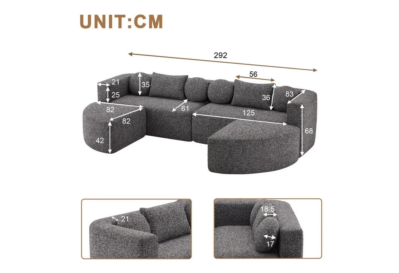 Odikalo Modulares Schlafsofa mit Schlaffunktion Chenille Schwarz - Bild 5