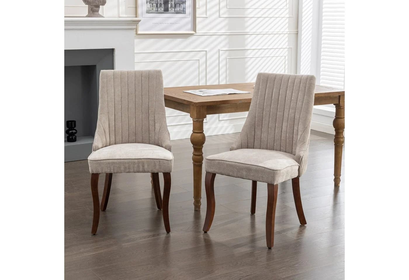 Odikalo Esszimmerstuhl 2er-Set Beige Massivholz Chenille - Bild 2