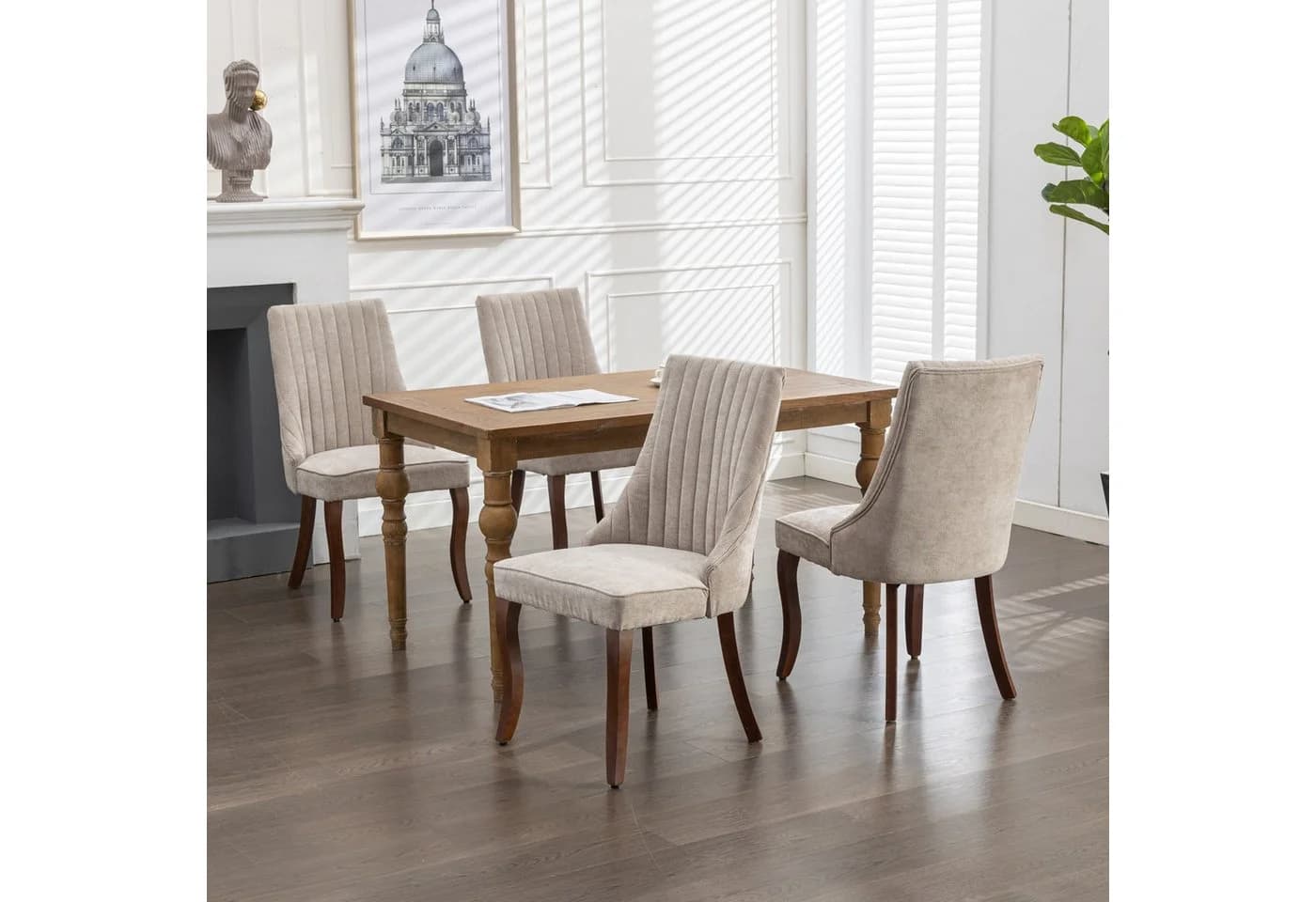 Odikalo Esszimmerstuhl 2er-Set Beige Massivholz Chenille - Bild 3
