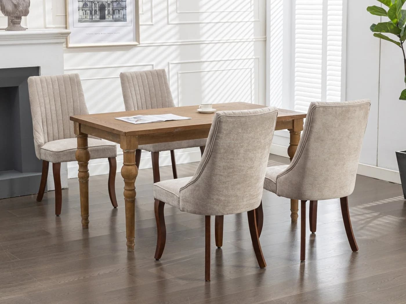 Odikalo Esszimmerstuhl 2er-Set Beige Massivholz Chenille - Bild 4