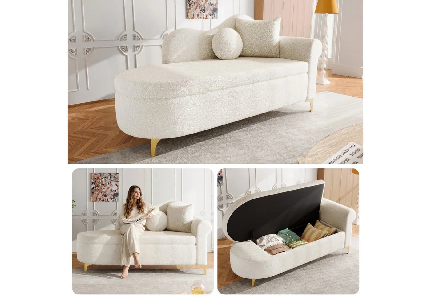 Odikalo Chaiselongue Relaxsessel mit Stauraum & Schlaffunktion Beige - Bild 3