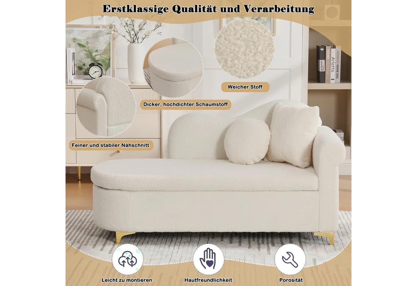 Odikalo Chaiselongue Relaxsessel mit Stauraum & Schlaffunktion Beige - Bild 5