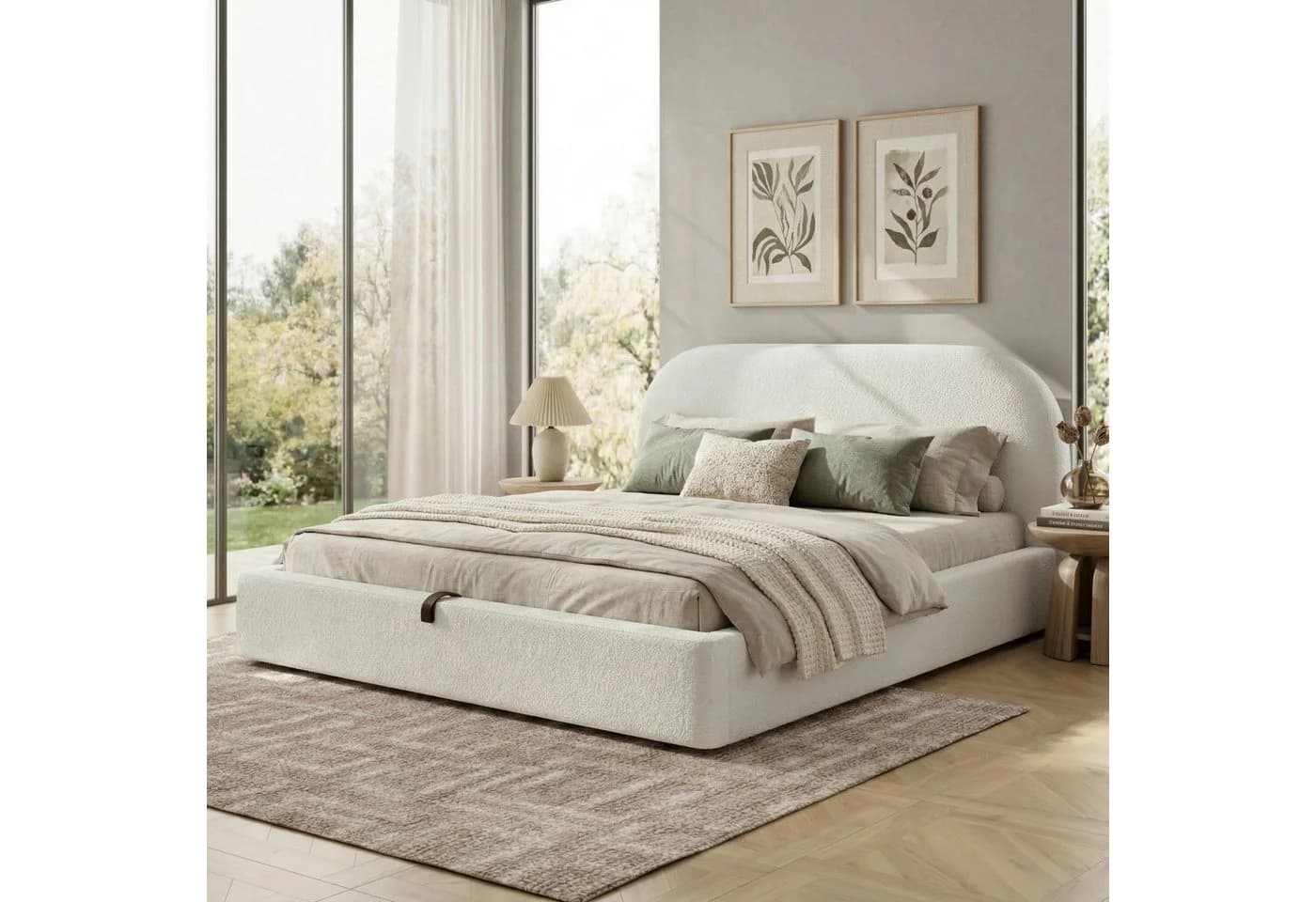 Odikalo Polsterbett mit Stauraum und Lattenrost Beige Bouclé