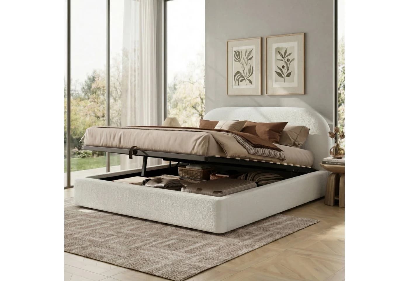 Odikalo Polsterbett mit Stauraum und Lattenrost Beige Bouclé - Bild 2