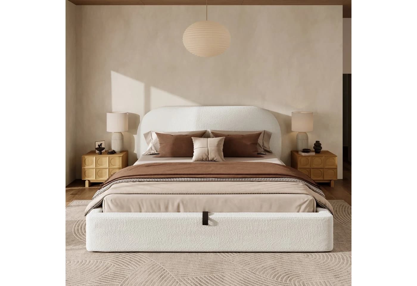 Odikalo Polsterbett mit Stauraum und Lattenrost Beige Bouclé - Bild 3