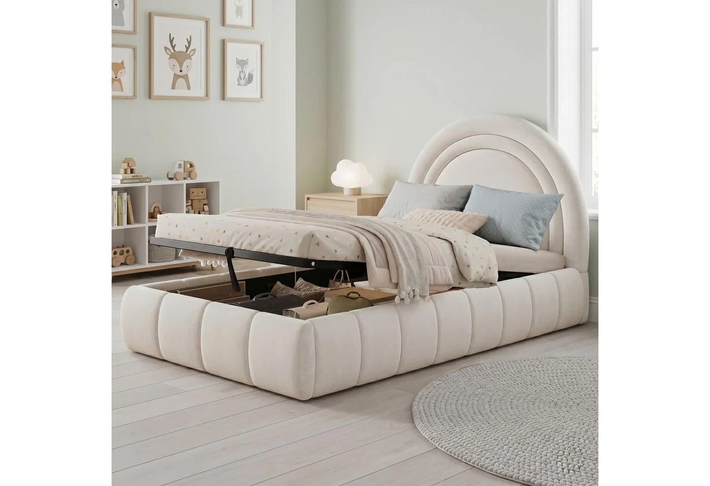 Odikalo Polsterbett Kinderbett Beige Rosa mit Stauraum - Bild 2