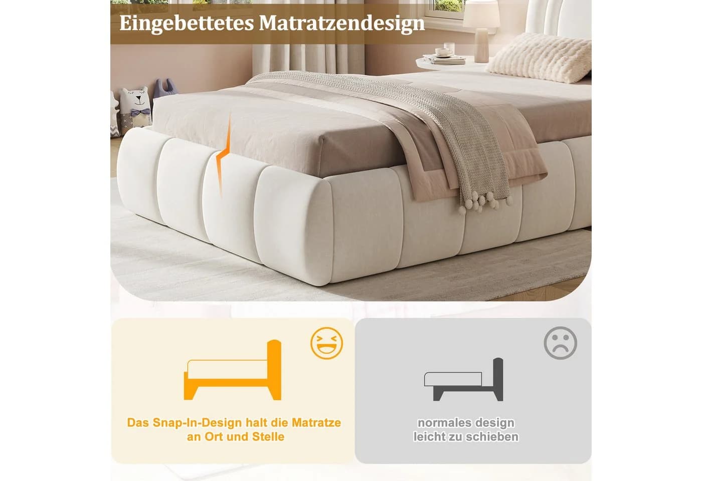 Odikalo Polsterbett Kinderbett Beige Rosa mit Stauraum - Bild 5