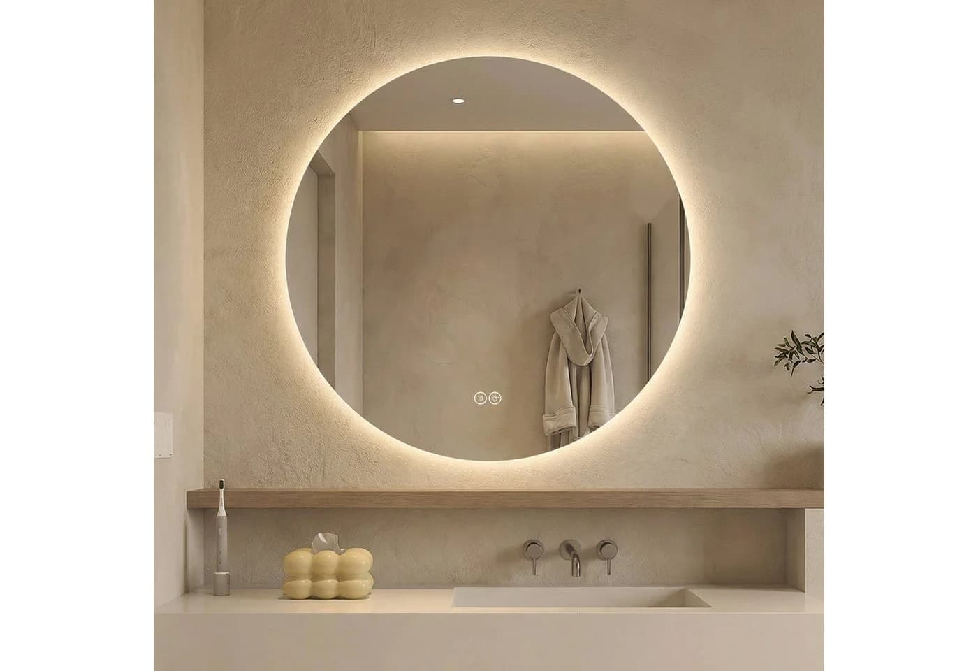Odikalo Runder Badspiegel mit LED Hintergrundbeleuchtung Silber - Bild 2